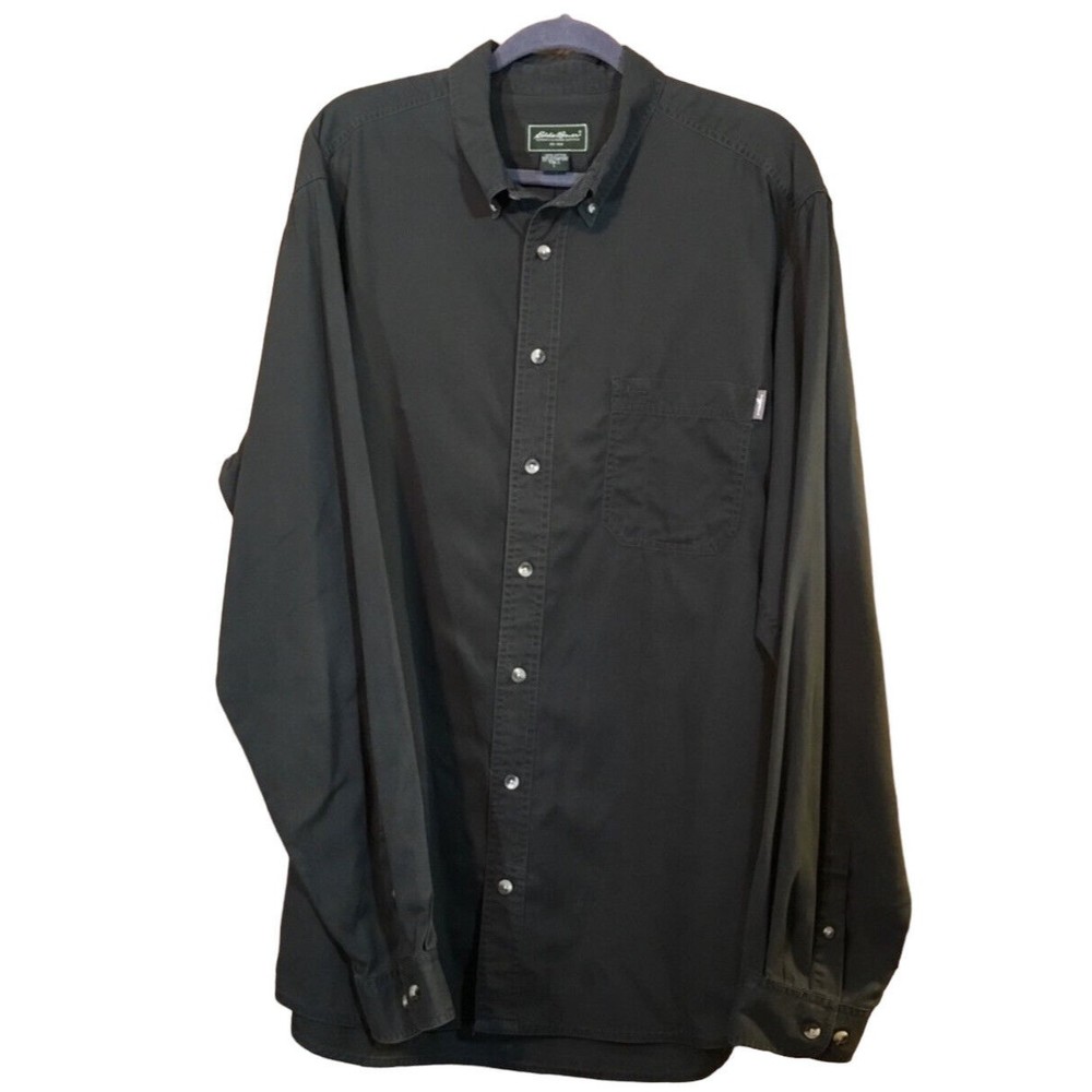 Men's Eddie Bauer Long Sleeve Collared Button Front Shirt, Dark Green, Large